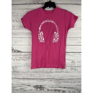 LA Pop Art Shirt Women's Size M Pink Headphones Music Graphic Tee Tultex New